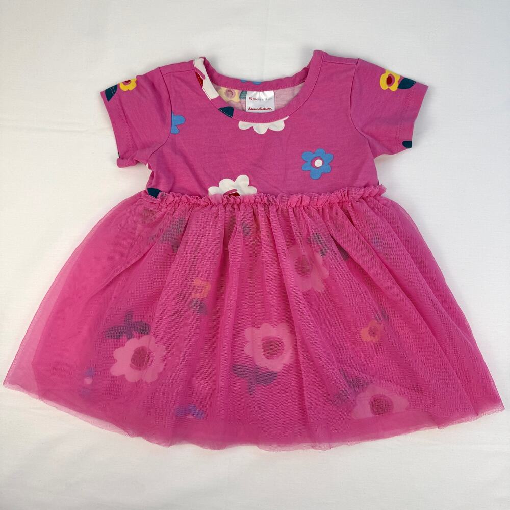 Hanna Andersson Baby Girl 6-12mo 70cm Pink Floral Layered Tulle Dress Cottage